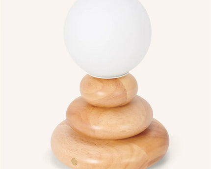 Isabella Houten & Glazen Oplaadbare Lamp - Snoerloos & Dimbaar