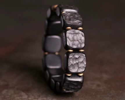 Zwarte sandaal houten vierkante plaat armband