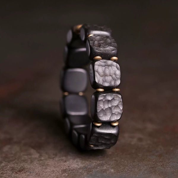 Zwarte sandaal houten vierkante plaat armband
