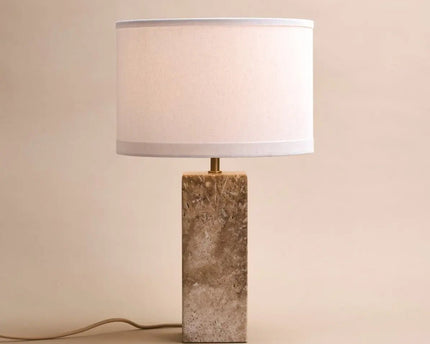Rosie travertijnlamp – elegante natuursteen met katoenen kap