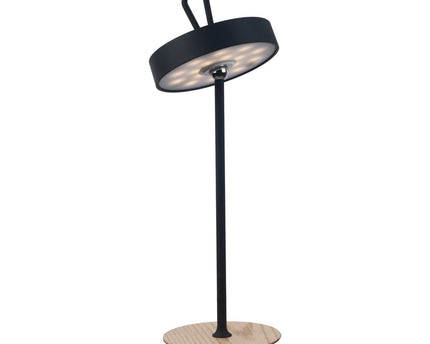 LED -batterijtafellamp magnetisch voor buiten en binnen, gemaakt van metaal en plastic in zwart, 36 cm hoog