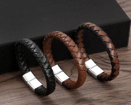 Leerachtige gevlochten herenarmband