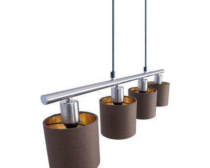 4 hanger lamp "maron" gemaakt van metalen satine-meter met stof paraplu's in bruin, met E14-aansluiting, lamp voor woonkamer of eetkamer, 71,5 x 12 cm