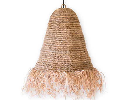 Raffia Boho Lampenkap – Hanglamp – Hanglamp – Handgeweven Plafondlamp met Lange Franjes (3 maten Ø 30/40/50 cm) KALIMA