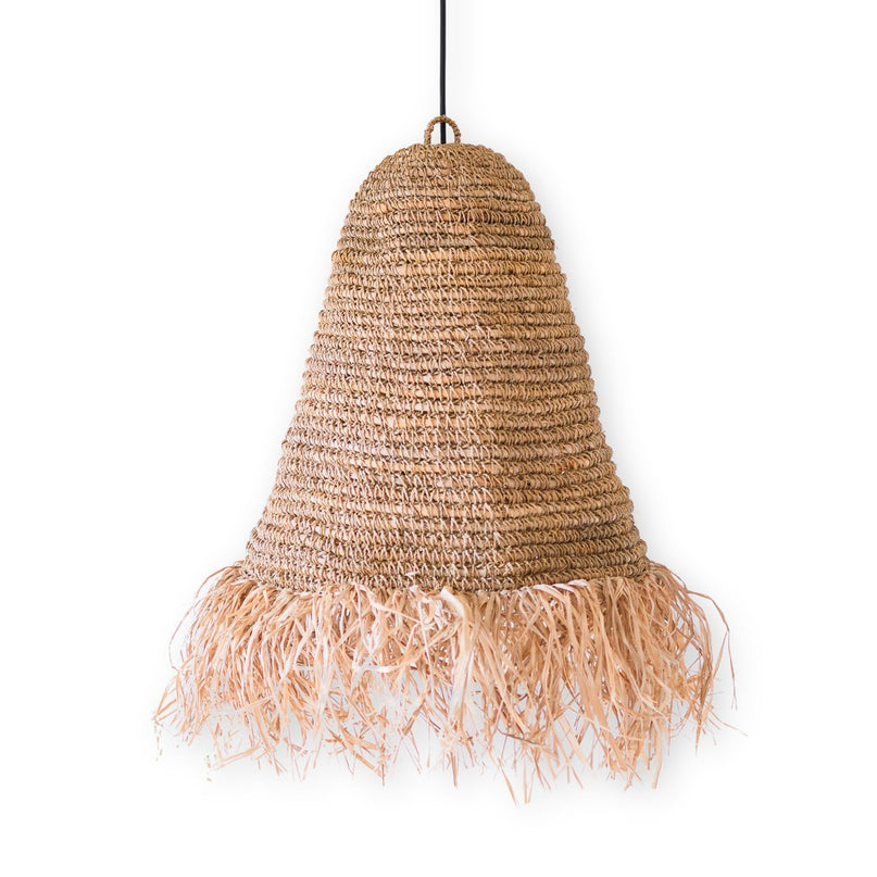 Raffia Boho Lampenkap – Hanglamp – Hanglamp – Handgeweven Plafondlamp met Lange Franjes (3 maten Ø 30/40/50 cm) KALIMA