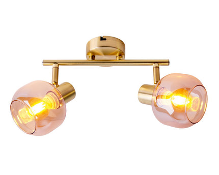 2er spot/plafondlamp "libby", klassieke plafondlamp gemaakt van messing gekleurd metaal en getinte glas in barnsteen, met E14-aansluiting, voor eetkamer, woonkamer, gang of kantoor, 40 cm lang