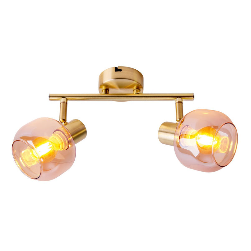 2er spot/plafondlamp "libby", klassieke plafondlamp gemaakt van messing gekleurd metaal en getinte glas in barnsteen, met E14-aansluiting, voor eetkamer, woonkamer, gang of kantoor, 40 cm lang