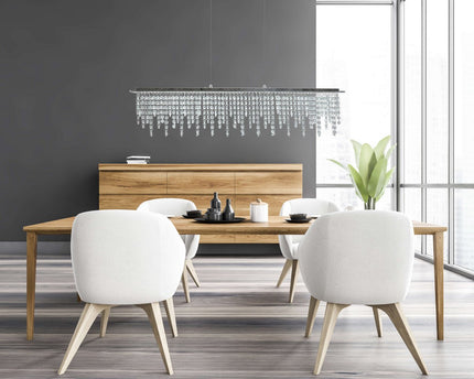LED hanglamp "diamanten", hanglamp, metaal en kristalglas, chroom, met stevig gebouwd -in LED's, voor eetkamer, woonkamer, gang of kantoor, 120 cm lang