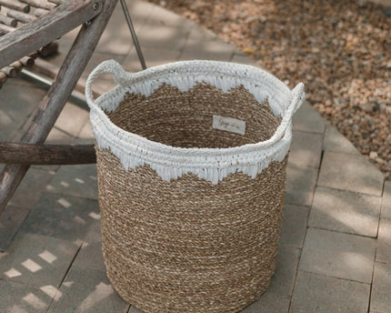 Grote wasmand ronde opbergmand plantenmand geweven van natuurlijke vezels NIAS wit (2 maten)