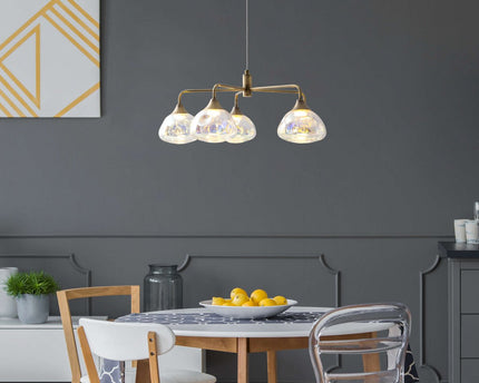 LED-hanger Lamp 5-Flame "Varna", hanglamp gemaakt van messing gekleurd metaal- en irisglas, stevig ingebouwde LED's, 50 cm diameter, stijlvolle verlichting voor woonkamer, eetkamer of gang