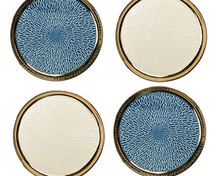 Dessertplaat met gouden rand 2 blauw en 2 crème - veel 4