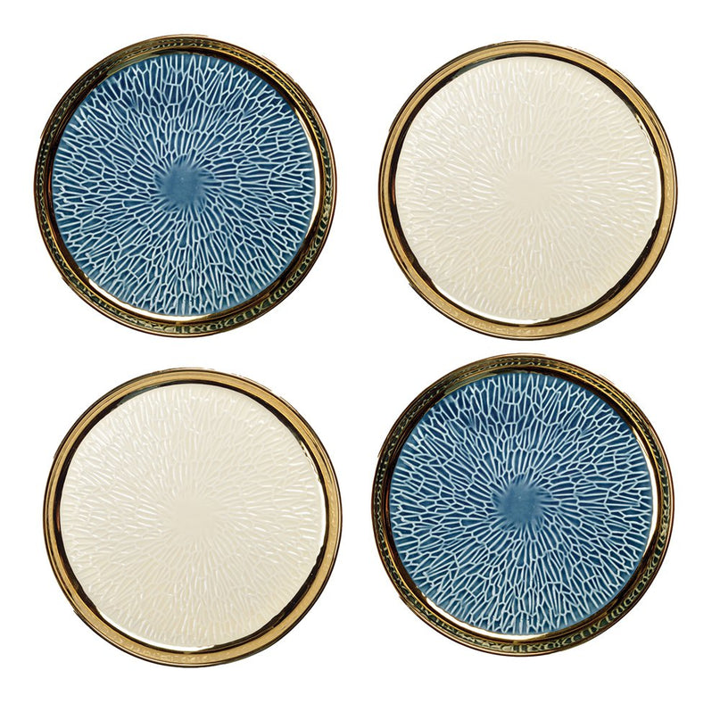 Dessertplaat met gouden rand 2 blauw en 2 crème - veel 4