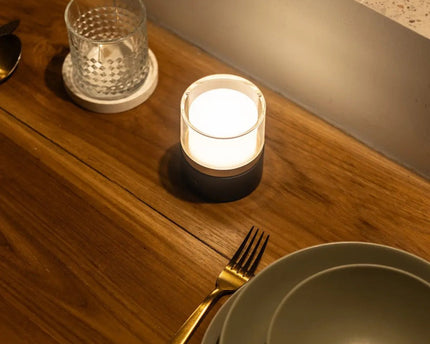 Leo donkerbruine compacte draadloze oplaadbare lamp – natuurlijk hout, dimbaar licht