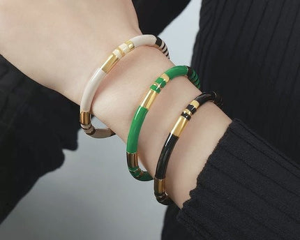 Stapelbaar geëmailleerde armbanden-wit, zwart n groen