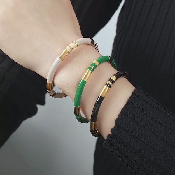 Stapelbaar geëmailleerde armbanden-wit, zwart n groen