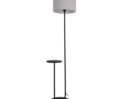 Staande lamp met geïntegreerde "tordis" -tafel gemaakt van zwart metaal en natuurlijk wit textielmateriaal, 157 cm hoog, E27