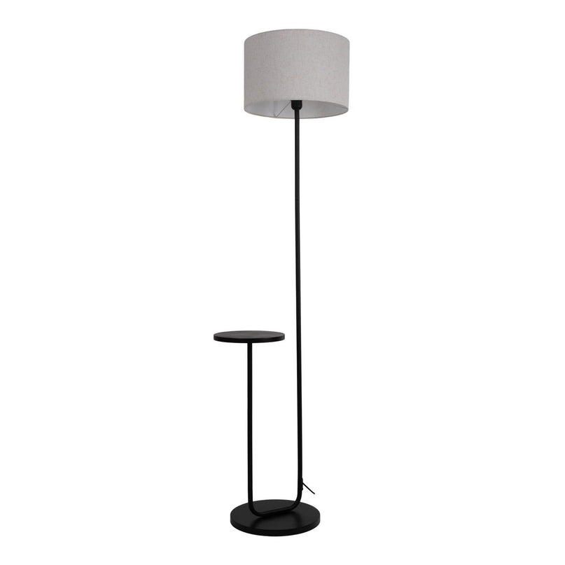 Staande lamp met geïntegreerde "tordis" -tafel gemaakt van zwart metaal en natuurlijk wit textielmateriaal, 157 cm hoog, E27