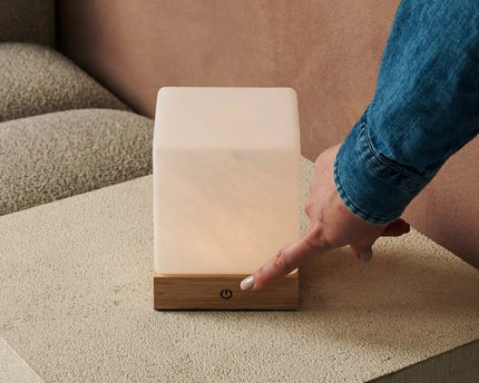 YCE lichtbruine draadloze houten lamp met bevroren glas-oplaadbare, dimbare, 100-uur batterij