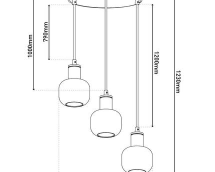 3 plafondlamp "fumoso", hanglamp gemaakt van metaal en glas in zwart, met E14 -aansluiting, voor eetkamer, woonkamer, hal of kantoor, hangende lamp Totale hoogte 123 cm.