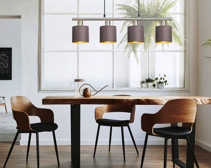 4 hanger lamp "maron" gemaakt van metalen satine-meter met stof paraplu's in bruin, met E14-aansluiting, lamp voor woonkamer of eetkamer, 71,5 x 12 cm
