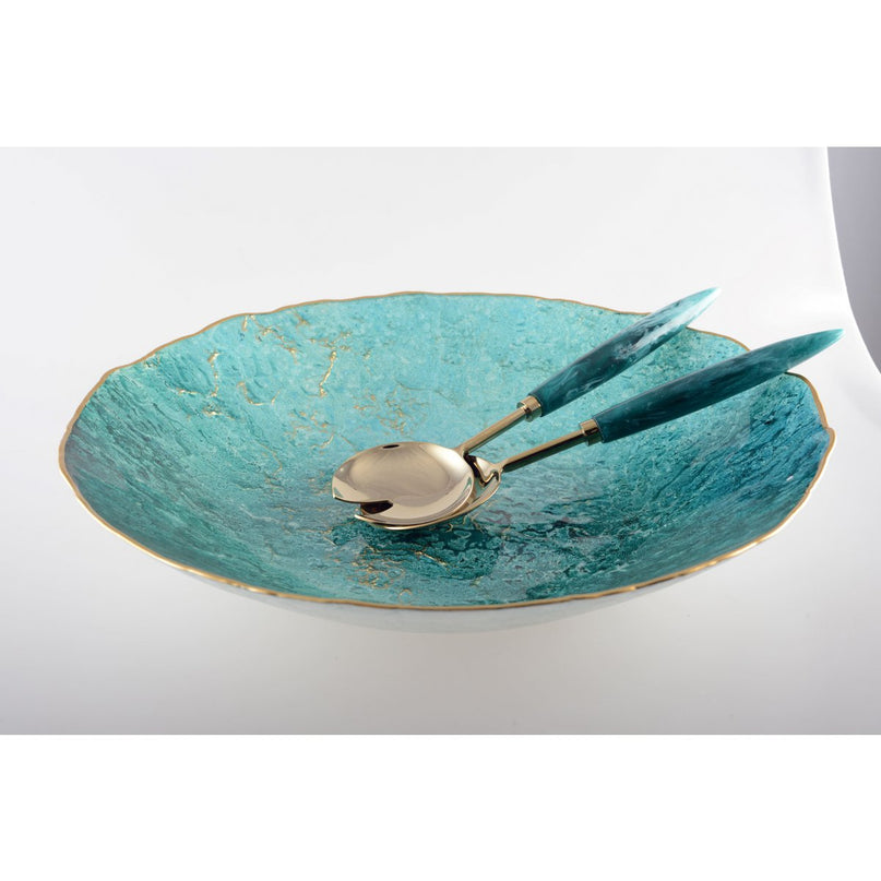 Turquoise gesneden met gouden rand 40 cm