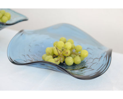 Blauw glas decoratieve snit 30x30x6.5 cm