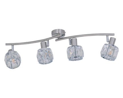 4-geleide plek "Josefa" met E14-versie Filament, metalen plafondlamp en glas in roestvrijstalen look, met E14-versie Filamentlampen inbegrepen, lamp voor woonkamer, eetkamer, gang of gang 70 x 8 cm