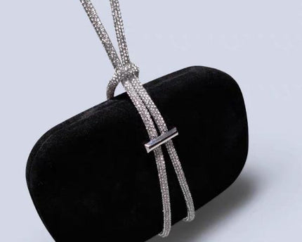 Luxe zwart fluwelen feestclutch-fonkelende diamanten riem