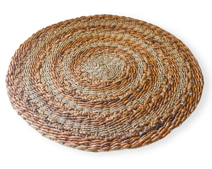 Vloerkleed 100/120 cm met strepen rond vloerkleed van plantaardige vezels, bananenvezel, zeegras en waterhyacint bruin beige tapijt POHON (2 maten)