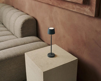 Combi Set Professional – 4 x Vondel Mini Mouse Grey Rechargeable Table Lamps & 1 x Amstel Wireless Charging Station with Q1-Technology – Perfect for Restaurants, Hospitality & Hotels