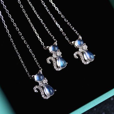 Sterling Silver Cute Cat Moonstone ketting