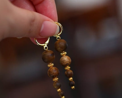 Agarwood kralen drop oorbellen-natuurlijke geur