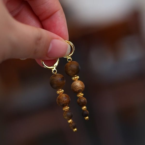 Agarwood kralen drop oorbellen-natuurlijke geur