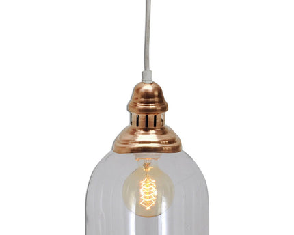 Glazen hanglamp "Mumbai", retro klassiek gemaakt van metaal en glas in koper, E27