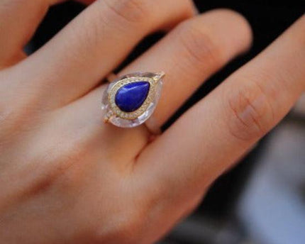 Lapislazuli peer-cut heldere kwartskristalring