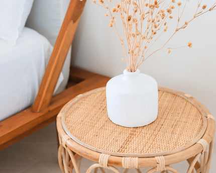 Ronde rotan bijzettafel – kleine boho salontafel – nachtkastje rotan beige – handgemaakte tafel gemaakt van natuurlijk rotan (Ø 45 cm) MUARA