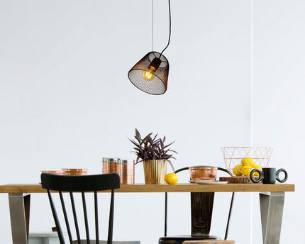 Hanger Lamp "Korie", metalen hanglamp in het zwart, met E27 -aansluiting, Ø20cm, voor woonkamer en kantoor.