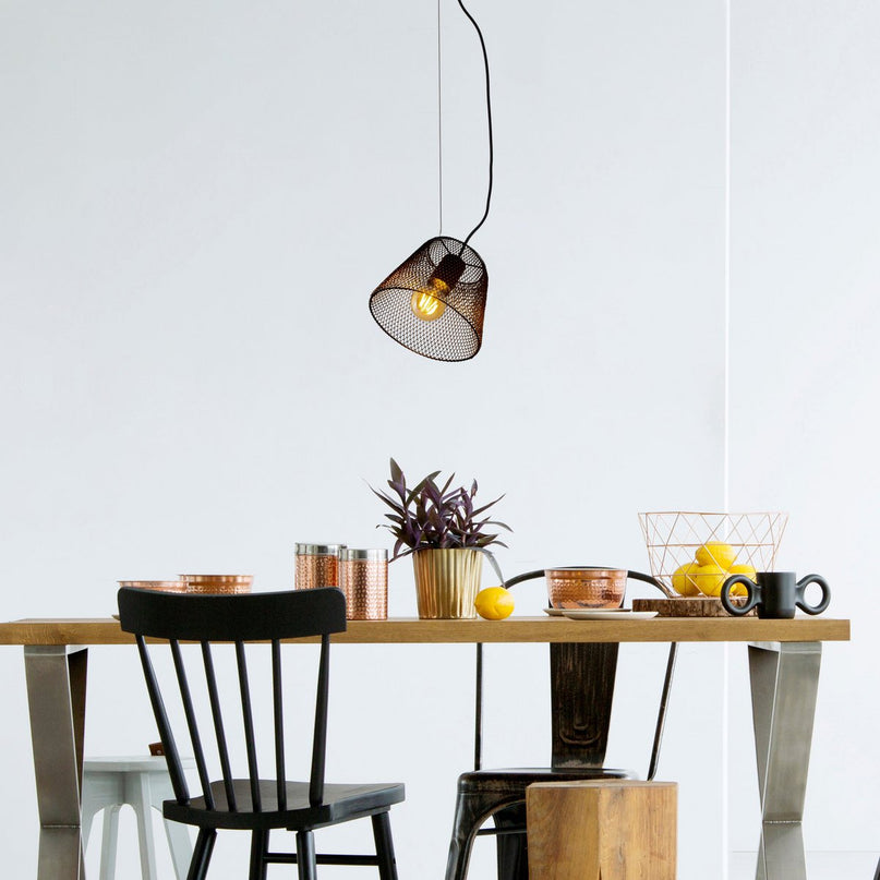 Hanger Lamp "Korie", metalen hanglamp in het zwart, met E27 -aansluiting, Ø20cm, voor woonkamer en kantoor.