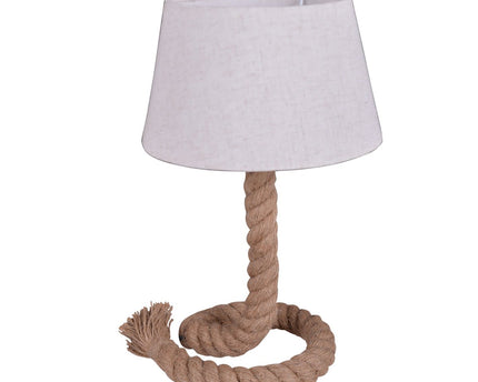 Tafellamp met tekstblazer "touw", tafellamp gemaakt van metaal, plastic, jute en textiel in wit, met E14 -versie, voor woonkamers, gang of kantoor, 40 cm hoog