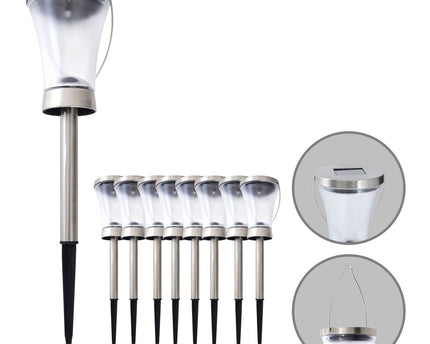 8 Set LED-decoratie Solar Light, voor buiten, gemaakt van metaal en plastic in stalen blanke, geïntegreerde LED