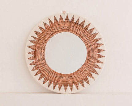 Ronde Boho Spiegel 60 cm | Handgemaakte geweven wandspiegel AWAN | Wanddecoratie met patroon gemaakt van katoenen koorden