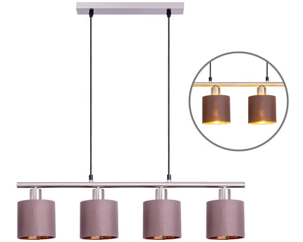 4 hanger lamp "maron" gemaakt van metalen satine-meter met stof paraplu's in bruin, met E14-aansluiting, lamp voor woonkamer of eetkamer, 71,5 x 12 cm