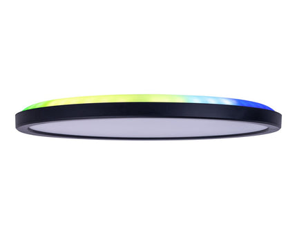 Het LED-plafondlicht "Carlo" met RGB-backlight, Ø van 54 cm, klassiekmoderne plafondlicht gemaakt van zwart/wit plastic met veel functies, b.v.