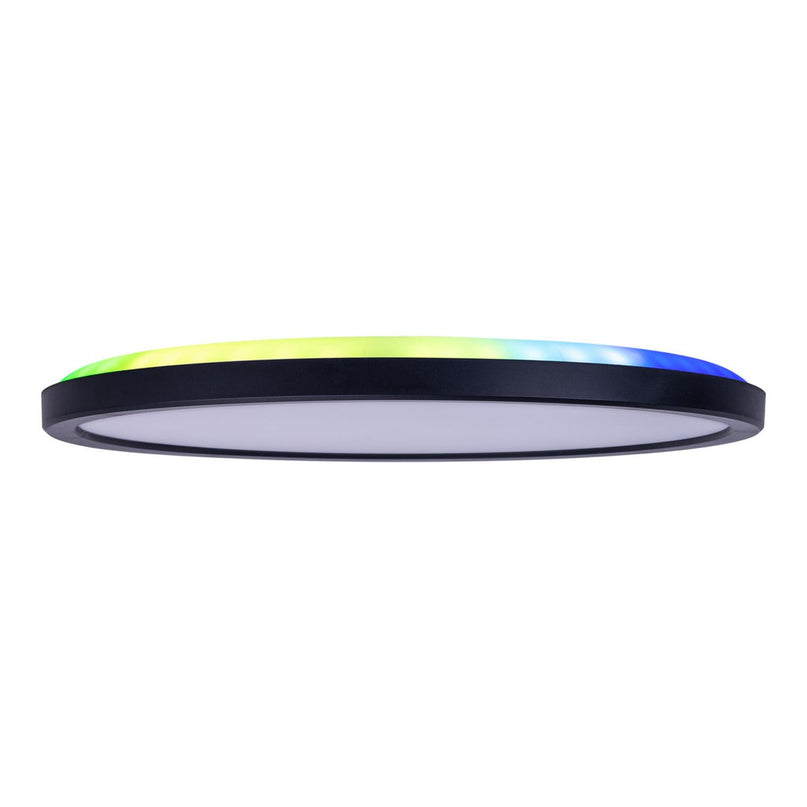 Het LED-plafondlicht "Carlo" met RGB-backlight, Ø van 54 cm, klassiekmoderne plafondlicht gemaakt van zwart/wit plastic met veel functies, b.v.