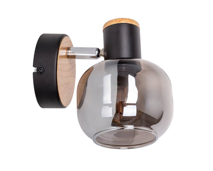 Glazen wandvlek "fumoso", wandlamp gemaakt van zwart en rookglas in zwart en de natuur, met E14 -aansluiting, voor eetkamer, woonkamer, gang of kantoor, lamp voor woonkamer, eetkamer, gang of gang 16 x 14 cm