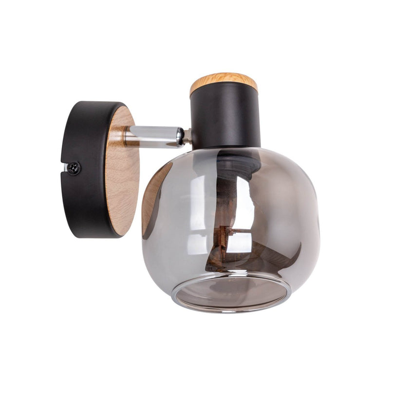 Glazen wandvlek "fumoso", wandlamp gemaakt van zwart en rookglas in zwart en de natuur, met E14 -aansluiting, voor eetkamer, woonkamer, gang of kantoor, lamp voor woonkamer, eetkamer, gang of gang 16 x 14 cm