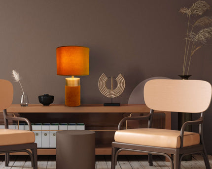 Tafellamp "bordo" 32 cm hoog gemaakt van metaal en velours in goud en bruin, met E14 -versie, lamp voor eetkamer, woonkamer, gang of kantoor