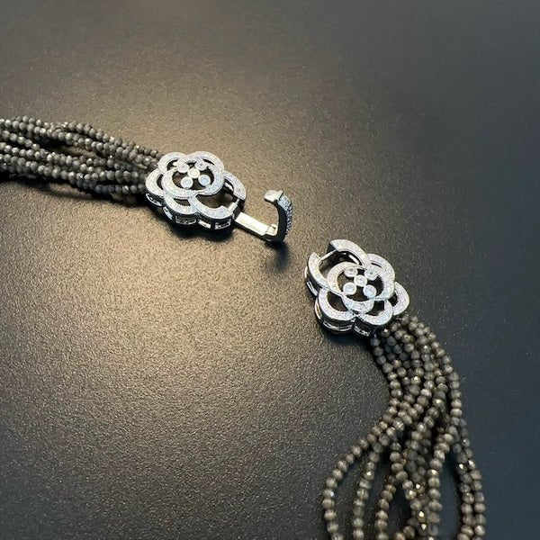 Gevlochten choker met cat's oogstenen kralen - Camille sluiting