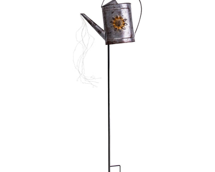 LED Solar Earth Skeer (waterhond) H: 110 cm gegalvaniseerd, voor buiten, gemalen spies gemaakt van metaal en plastic in zilver, met geïntegreerde LED
