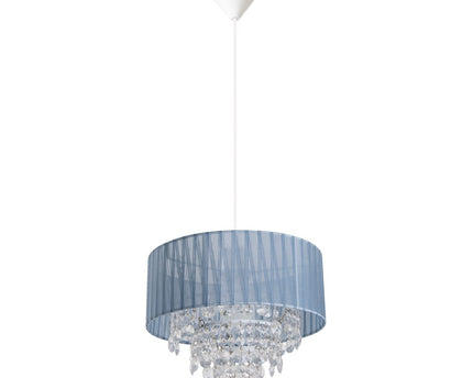 Deko hanglamp "Crystallo", hanglamp gemaakt van metaal, transparant plastic en grijs textielmateriaal, E27 -aansluiting, voor eetkamer, woonkamer, gang of kantoor, 30 cm diameter